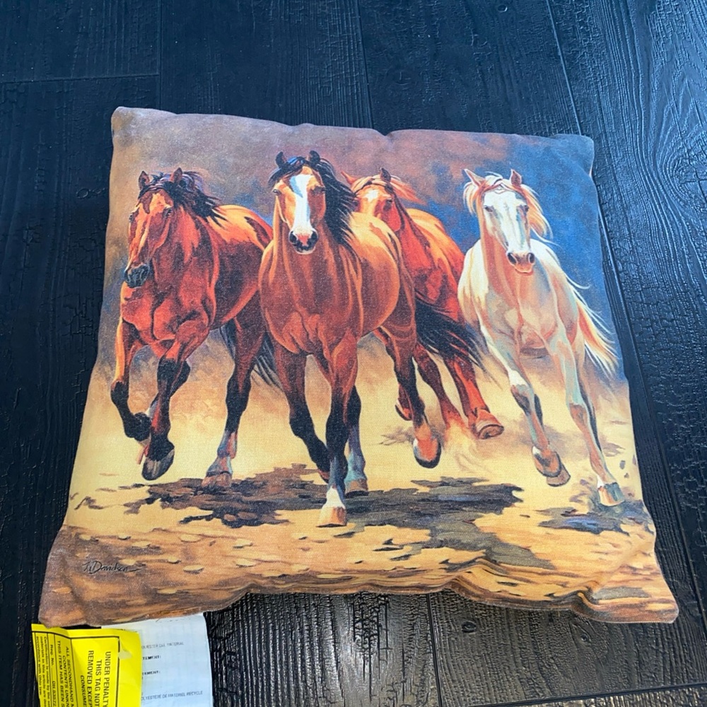 Hoofbeats & Heartbeats Nancy Davidson Running Horses Throw Pillow Vintage